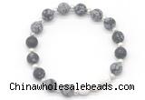 CGB8211 8mm matte snowflake obsidian & white lava beaded stretchy bracelets