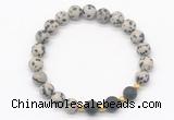 CGB8236 8mm dalmatian jasper & matte black agate beaded stretchy bracelets