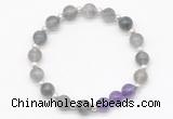 CGB8252 8mm cloudy quartz & amethyst beaded stretchy bracelets