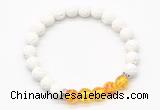 CGB8271 8mm white lava & synthetic amber beaded mala stretchy bracelets