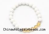 CGB8272 8mm white lava & citrine beaded mala stretchy bracelets