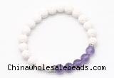 CGB8279 8mm white lava & amethyst beaded mala stretchy bracelets