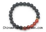 CGB8283 8mm black lava & red agate beaded mala stretchy bracelets