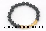 CGB8285 8mm black lava & citrine beaded mala stretchy bracelets