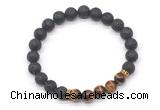 CGB8286 8mm black lava & grade AA yellow tiger eye beaded mala stretchy bracelets