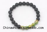 CGB8287 8mm black lava & green sea sediment jasper beaded mala stretchy bracelets