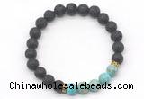 CGB8290 8mm black lava & blue sea sediment jasper beaded mala stretchy bracelets