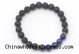 CGB8291 8mm black lava & lapis lazuli beaded mala stretchy bracelets