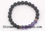 CGB8292 8mm black lava & amethyst beaded mala stretchy bracelets