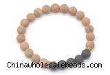 CGB8297 8mm matte wooden jasper & black lava beaded mala stretchy bracelets