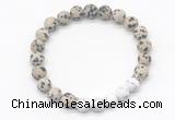 CGB8298 8mm matte dalmatian jasper & matte white howlite beaded mala stretchy bracelets