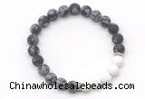 CGB8301 8mm matte snowflake obsidian & white lava beaded mala stretchy bracelets