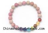 CGB8307 8mm matte pink wooden jasper 7 chakra beaded mala stretchy bracelets