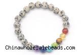 CGB8309 8mm matte dalmatian jasper 7 chakra beaded mala stretchy bracelets