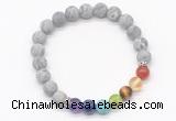 CGB8310 8mm matte grey picture jasper 7 chakra beaded mala stretchy bracelets