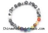 CGB8311 8mm matte black white jasper 7 chakra beaded mala stretchy bracelets