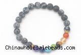 CGB8312 8mm matte snowflake obsidian 7 chakra beaded mala stretchy bracelets