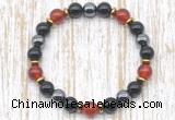 CGB8341 8mm red agate, black onyx & hematite energy bracelet