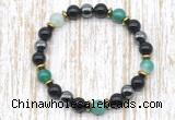 CGB8346 8mm green banded agate, black onyx & hematite energy bracelet