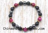 CGB8365 8mm red tiger eye, black onyx & hematite energy bracelet