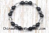 CGB8398 8mm white crystal, black onyx & hematite energy bracelet