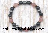 CGB8406 8mm strawberry quartz, black onyx & hematite energy bracelet