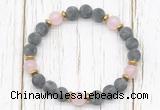 CGB8422 8mm matte black labradorite, rose quartz & hematite power beads bracelet