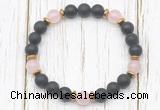 CGB8423 8mm matte black onyx, rose quartz & hematite power beads bracelet