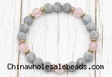 CGB8424 8mm matte grey picture jasper, rose quartz & hematite power beads bracelet