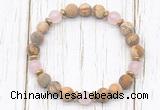 CGB8425 8mm matte picture jasper, rose quartz & hematite power beads bracelet