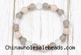 CGB8429 8mm matte grey agate, white crystal, rose quartz & hematite power beads bracelet