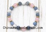 CGB8431 8mm matte dumortierite, white howlite, rose quartz & hematite power beads bracelet