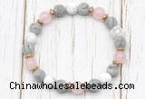 CGB8433 8mm matte grey picture jasper, white howlite, rose quartz & hematite power beads bracelet