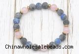 CGB8434 8mm matte black labradorite, lapis lazuli, rose quartz & hematite power beads bracelet