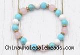 CGB8438 8mm blue howlite, white howlite, rose quartz & hematite power beads bracelet