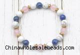 CGB8440 8mm white howlite, lapis lazuli, rose quartz & hematite power beads bracelet