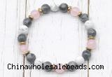 CGB8442 8mm black labradorite, white howlite, rose quartz & hematite power beads bracelet