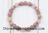 CGB8444 8mm pink wooden jasper, strawberry quartz, rose quartz & hematite power beads bracelet