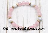 CGB8449 8mm rose quartz, white howlite & hematite power beads bracelet