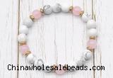 CGB8450 8mm white howlite, rose quartz & hematite power beads bracelet