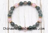 CGB8457 8mm moss agate, rose quartz & hematite power beads bracelet