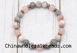 CGB8462 8mm pink zebra jasper, rose quartz & hematite power beads bracelet