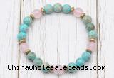 CGB8465 8mm blue sea sediment jasper, rose quartz & hematite power beads bracelet