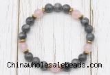 CGB8466 8mm black labradorite, rose quartz & hematite power beads bracelet