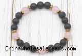 CGB8467 8mm black lava, rose quartz & hematite power beads bracelet