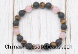 CGB8473 8mm black lava, grade AA yellow tiger eye, rose quartz & hematite power beads bracelet