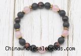 CGB8474 8mm black lava, grade AA red tiger eye, rose quartz & hematite power beads bracelet