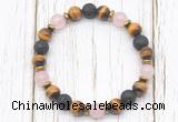 CGB8477 8mm grade AA yellow tiger eye, black lava, rose quartz & hematite power beads bracelet