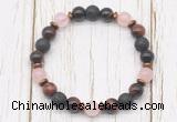 CGB8478 8mm red tiger eye, black lava, rose quartz & hematite power beads bracelet