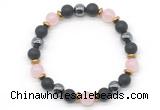 CGB8485 8mm rose quartz,matte black onyx & hematite energy bracelet